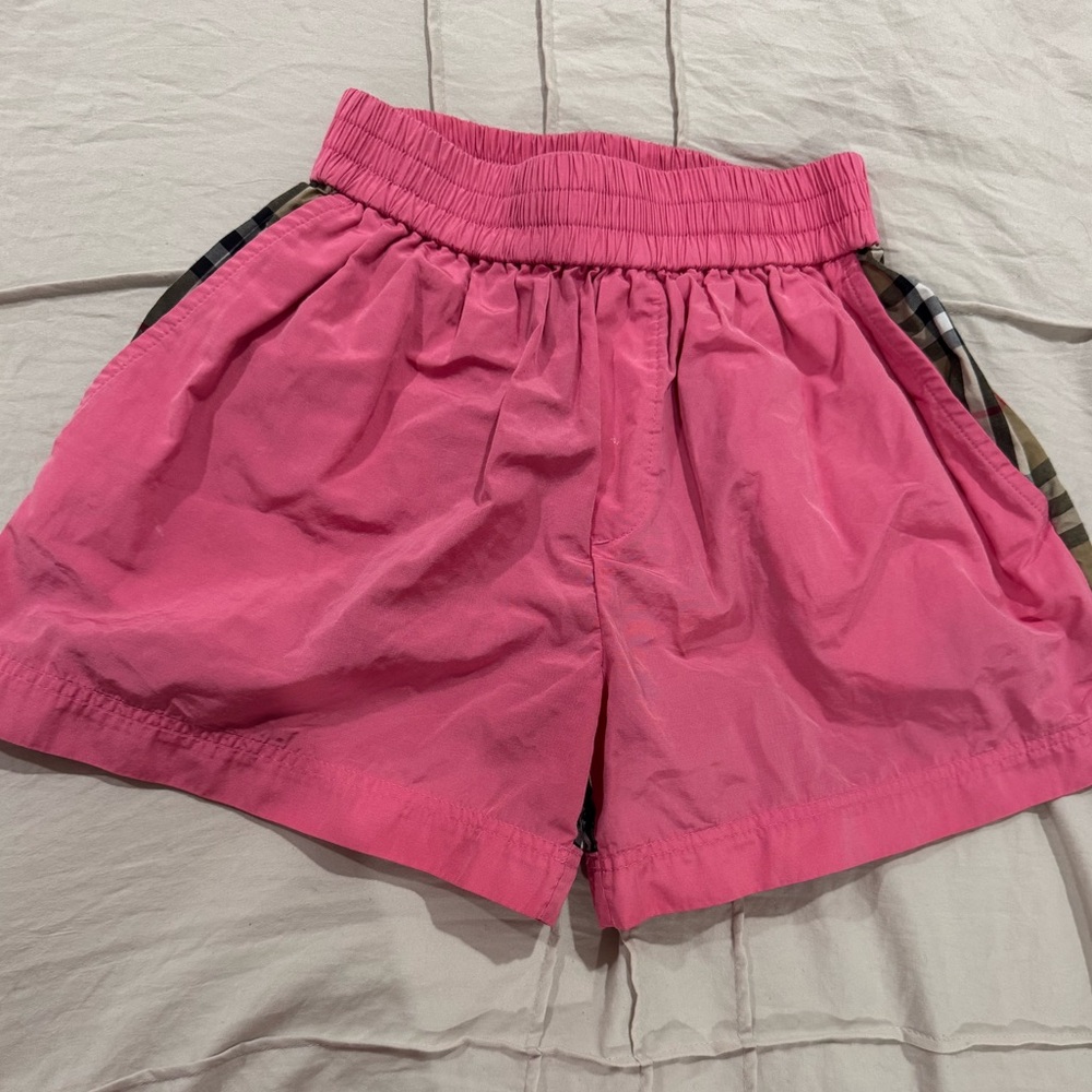 Burberry Pink Kids Shorts with Plaid Accents